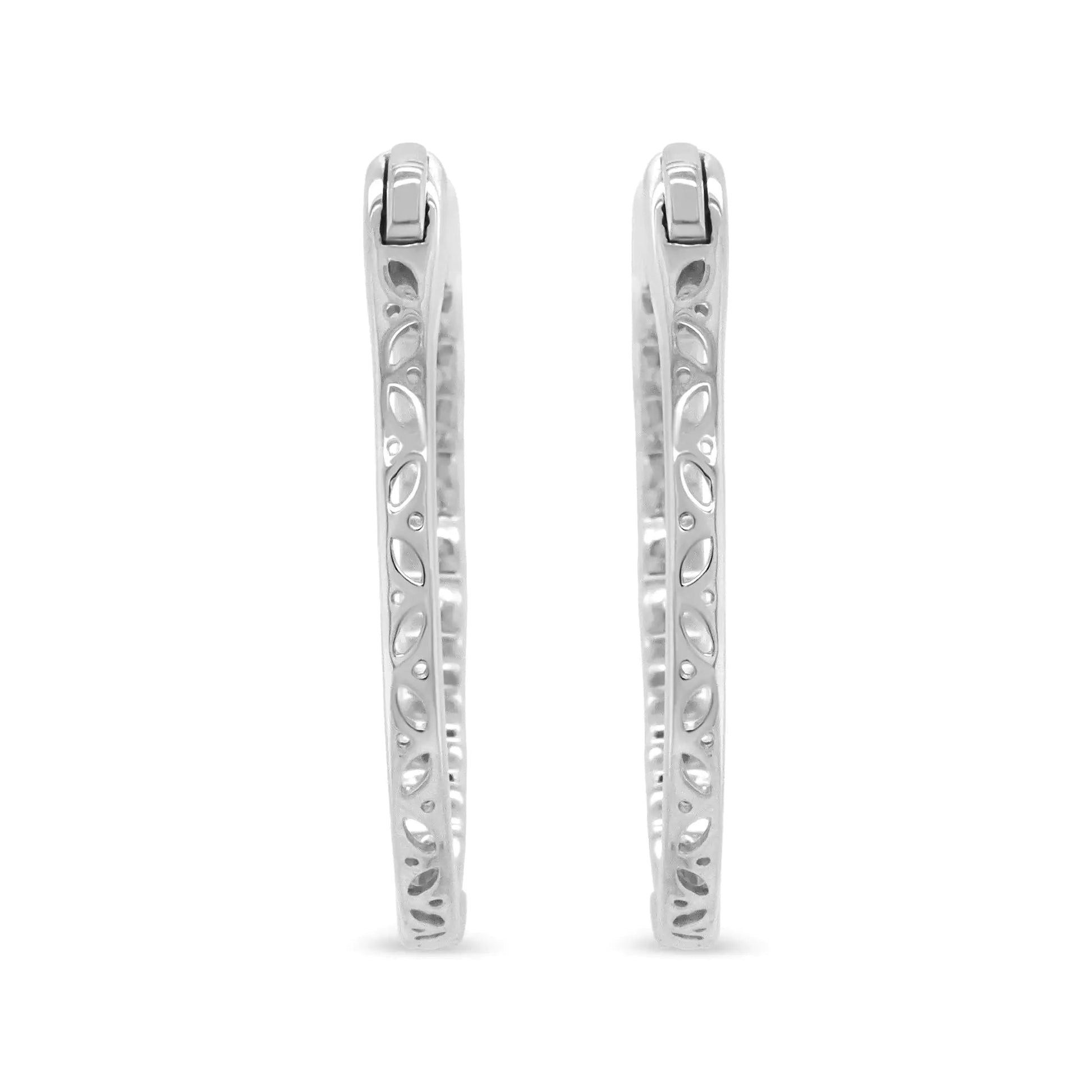 14K White Gold 1 3/4 Cttw Round and Baguette Diamond Hoop Earrings - (H - I Color, SI2 - I1 Clarity) - Jaazi International