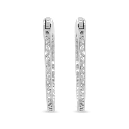 14K White Gold 1 3/4 Cttw Round and Baguette Diamond Hoop Earrings - (H - I Color, SI2 - I1 Clarity) - Jaazi International