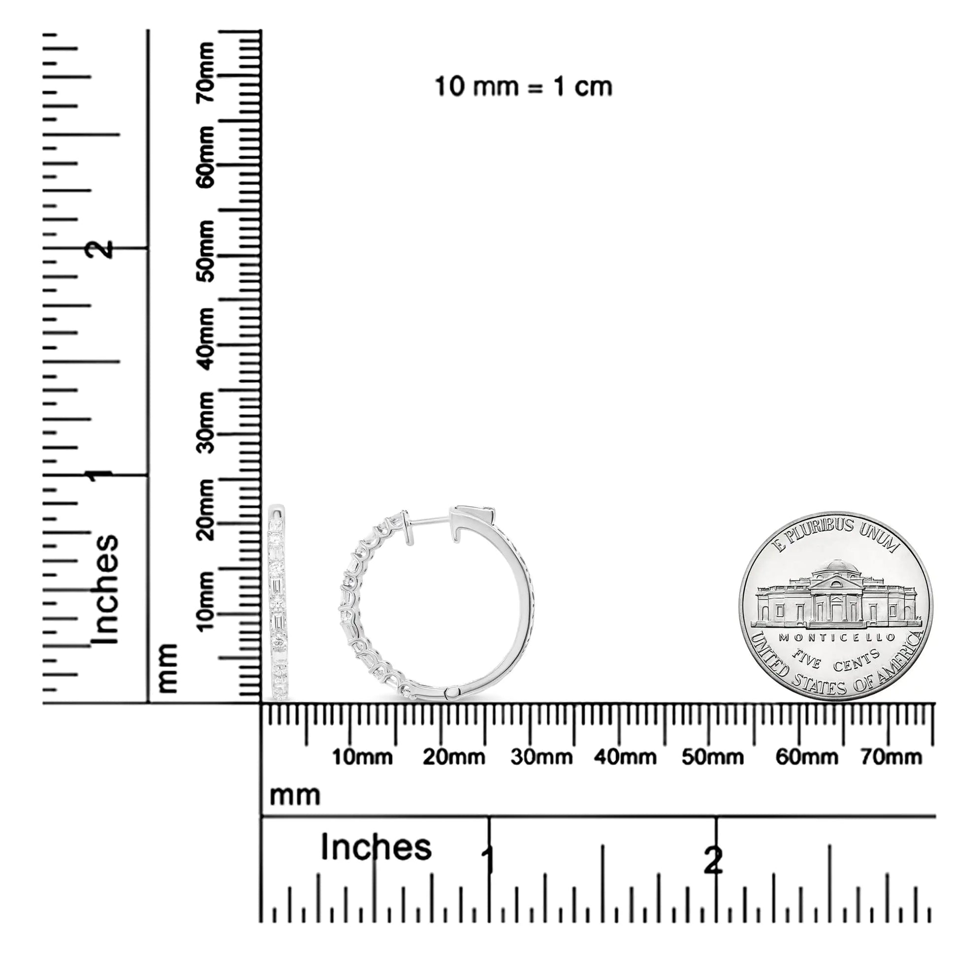 14K White Gold 1 3/4 Cttw Round and Baguette Diamond Hoop Earrings - (H - I Color, SI2 - I1 Clarity) - Jaazi International