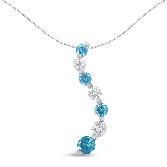 14K White Gold 1 3/4 cttw White and Treated Blue Diamond Pendant Necklace (H - I, SI2 - I1) - Jaazi International