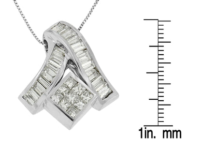 14K White Gold 1 7/8 cttw Princess and Baguette Cut Mixed Geometry Diamond Pendant Necklace (G - H, SI1 - SI2) - Jaazi International