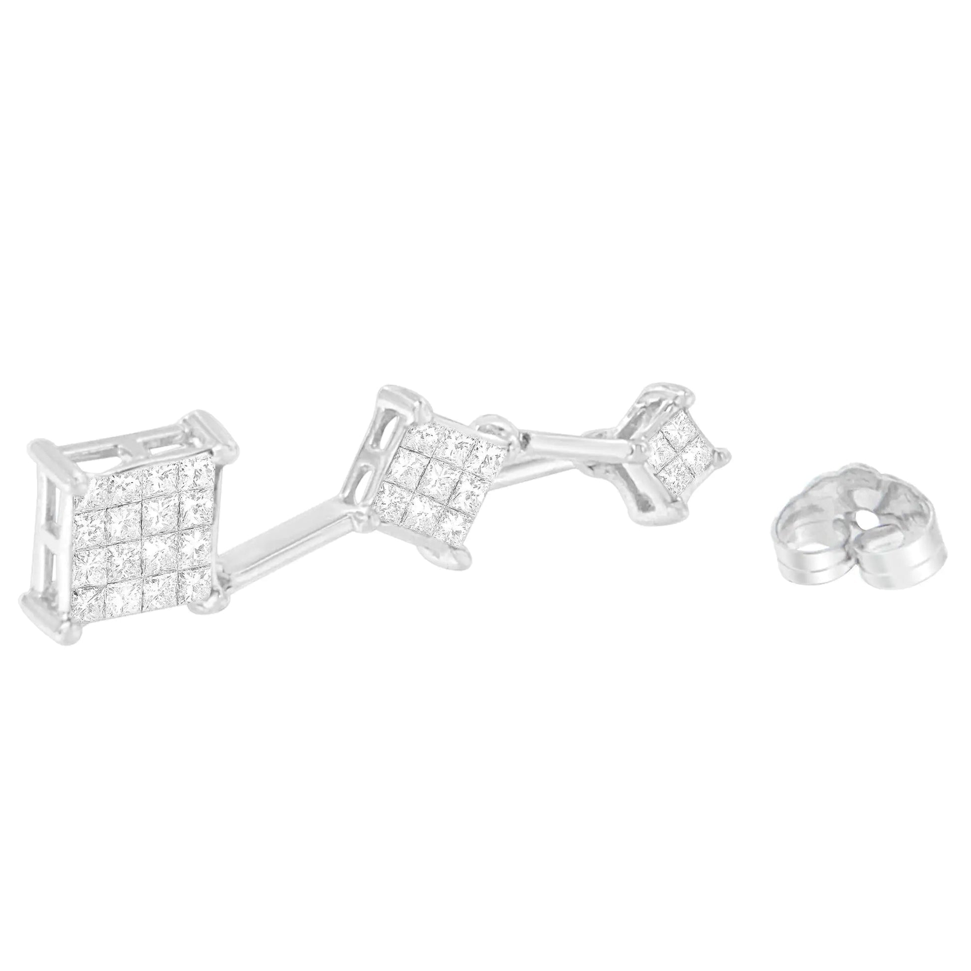 14K White Gold 1 cttw Princess Cut Diamond Earrings (G - H, VS1 - VS2) - Jaazi Intl