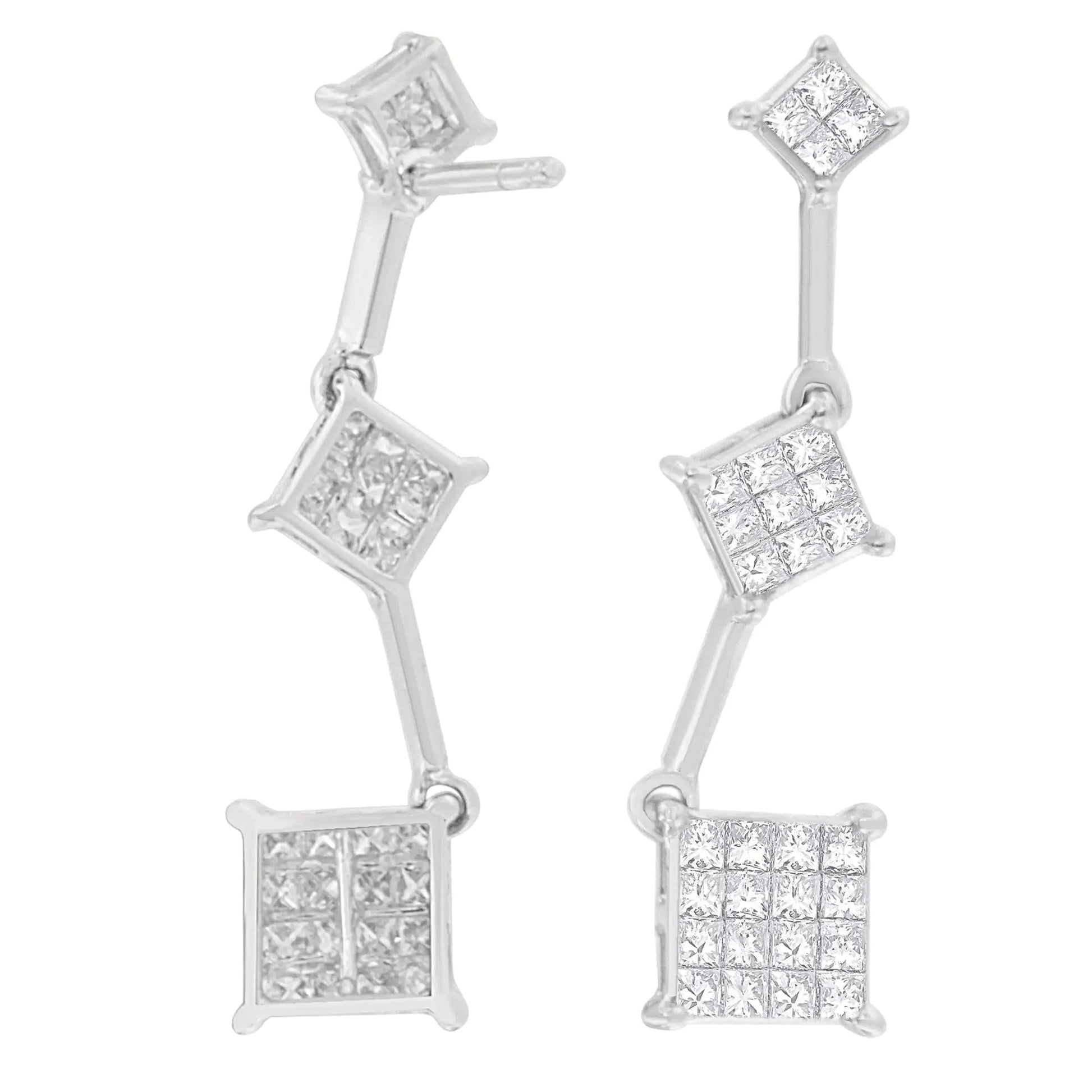 14K White Gold 1 cttw Princess Cut Diamond Earrings (G - H, VS1 - VS2) - Jaazi Intl