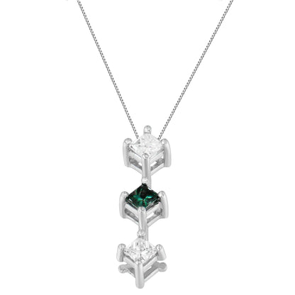 14K White Gold 1 cttw Treated Blue and White Princess Cut Diamond Pendant Necklace (H - I, I1 - I2) - Jaazi Intl