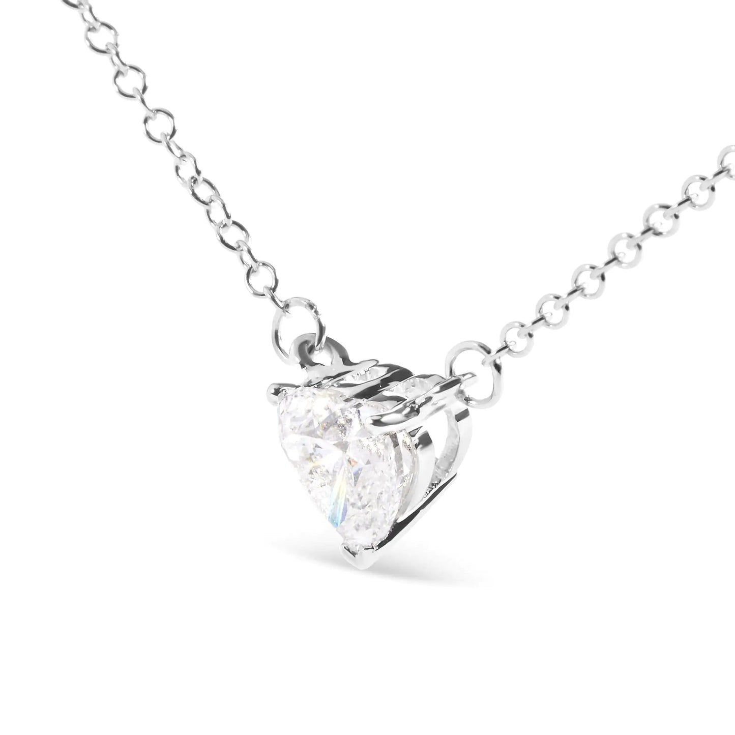 14K White Gold 1.0 Cttw Lab Grown Diamond Heart Shape Solitaire Pendant Necklace (F - G Color, VS1 - VS2 Clarity) - Jaazi Intl