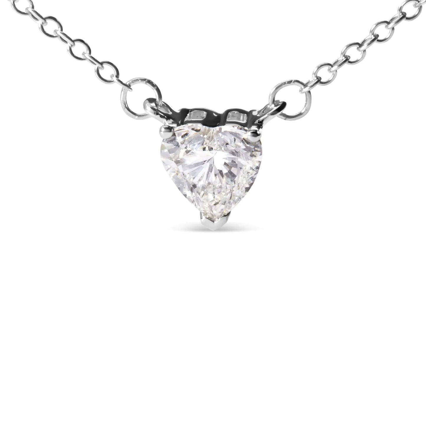 14K White Gold 1.0 Cttw Lab Grown Diamond Heart Shape Solitaire Pendant Necklace (F - G Color, VS1 - VS2 Clarity) - Jaazi Intl