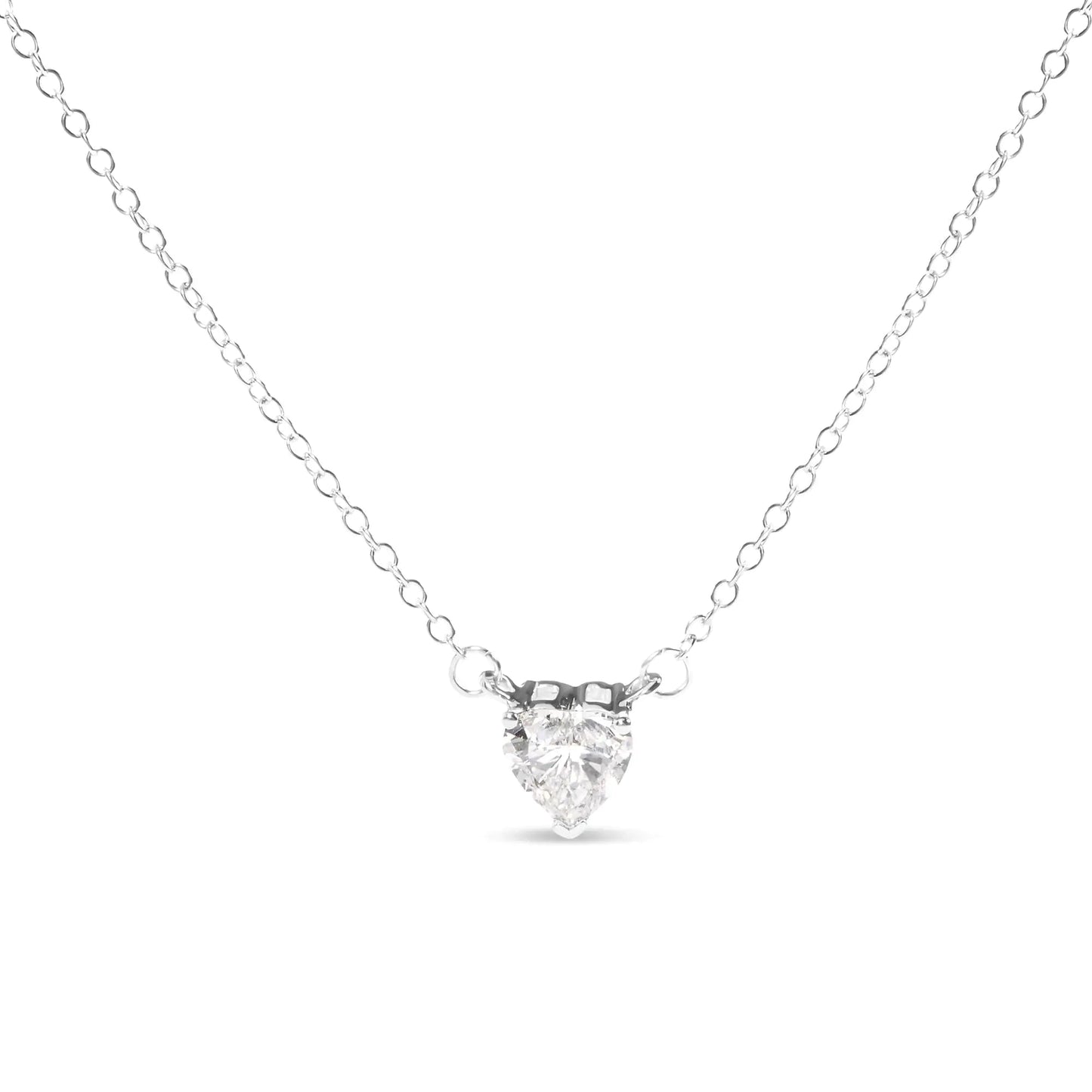 14K White Gold 1.0 Cttw Lab Grown Diamond Heart Shape Solitaire Pendant Necklace (F - G Color, VS1 - VS2 Clarity) - Jaazi Intl