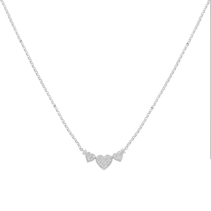 14K White Gold 1.0 Cttw Princess Cut Diamond Three Heart 18" Statement Pendant Necklace (H - I Color, SI2 - I1 Clarity) - Jaazi Intl