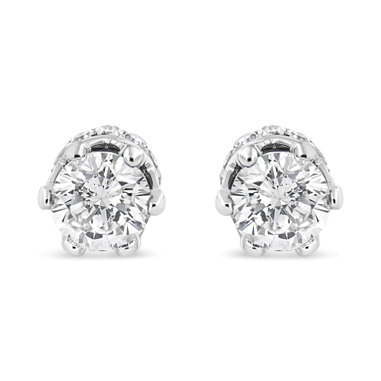 14K White Gold 1.0 Cttw Round Cut Prong - Set Diamond Crown Stud Earring (I - J Color, I1 - I2 Clarity) - Jaazi International