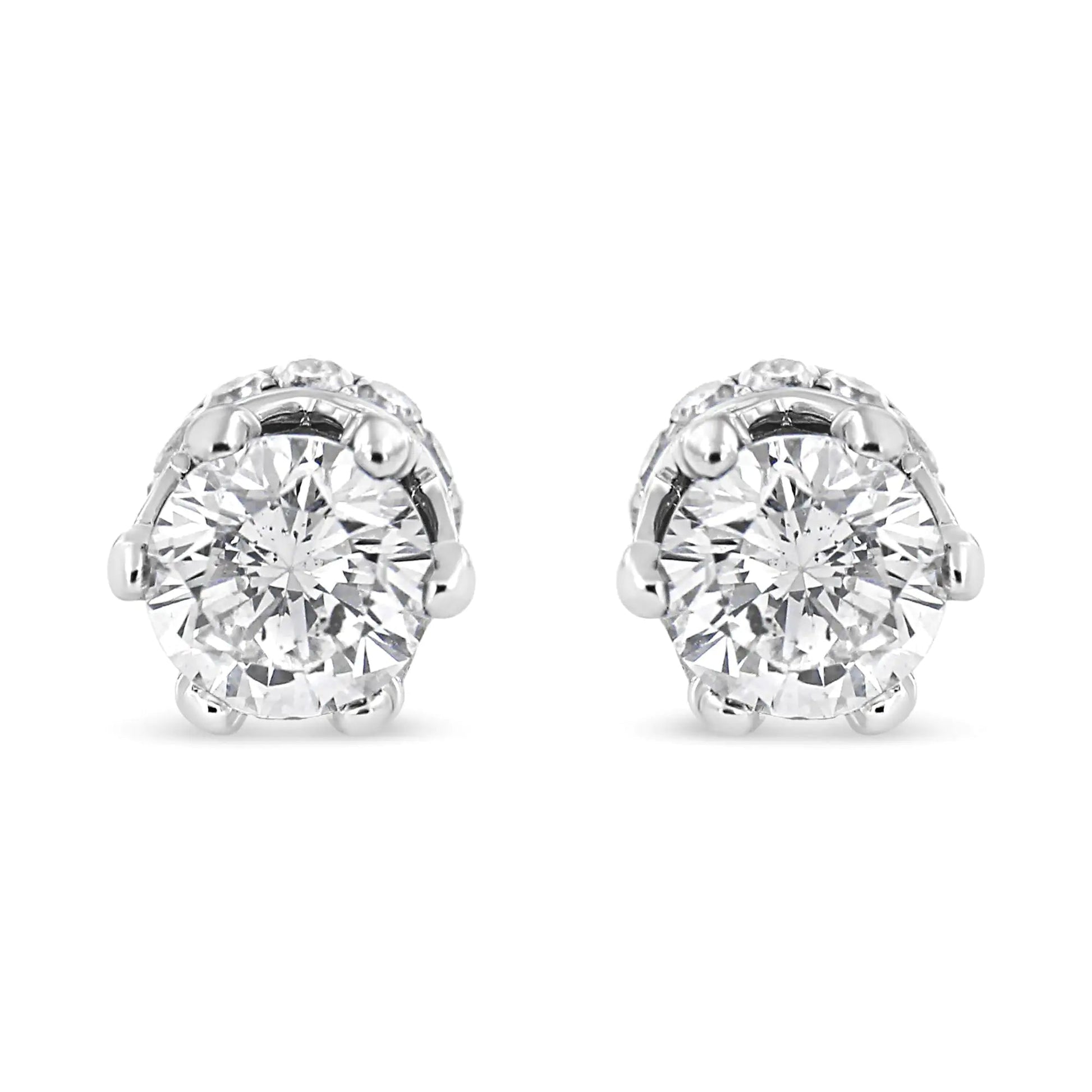 14K White Gold 1.0 Cttw Round Cut Prong - Set Diamond Crown Stud Earring (I - J Color, I1 - I2 Clarity) - Jaazi International