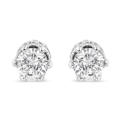 14K White Gold 1.0 Cttw Round Cut Prong - Set Diamond Crown Stud Earring (I - J Color, I1 - I2 Clarity) - Jaazi International