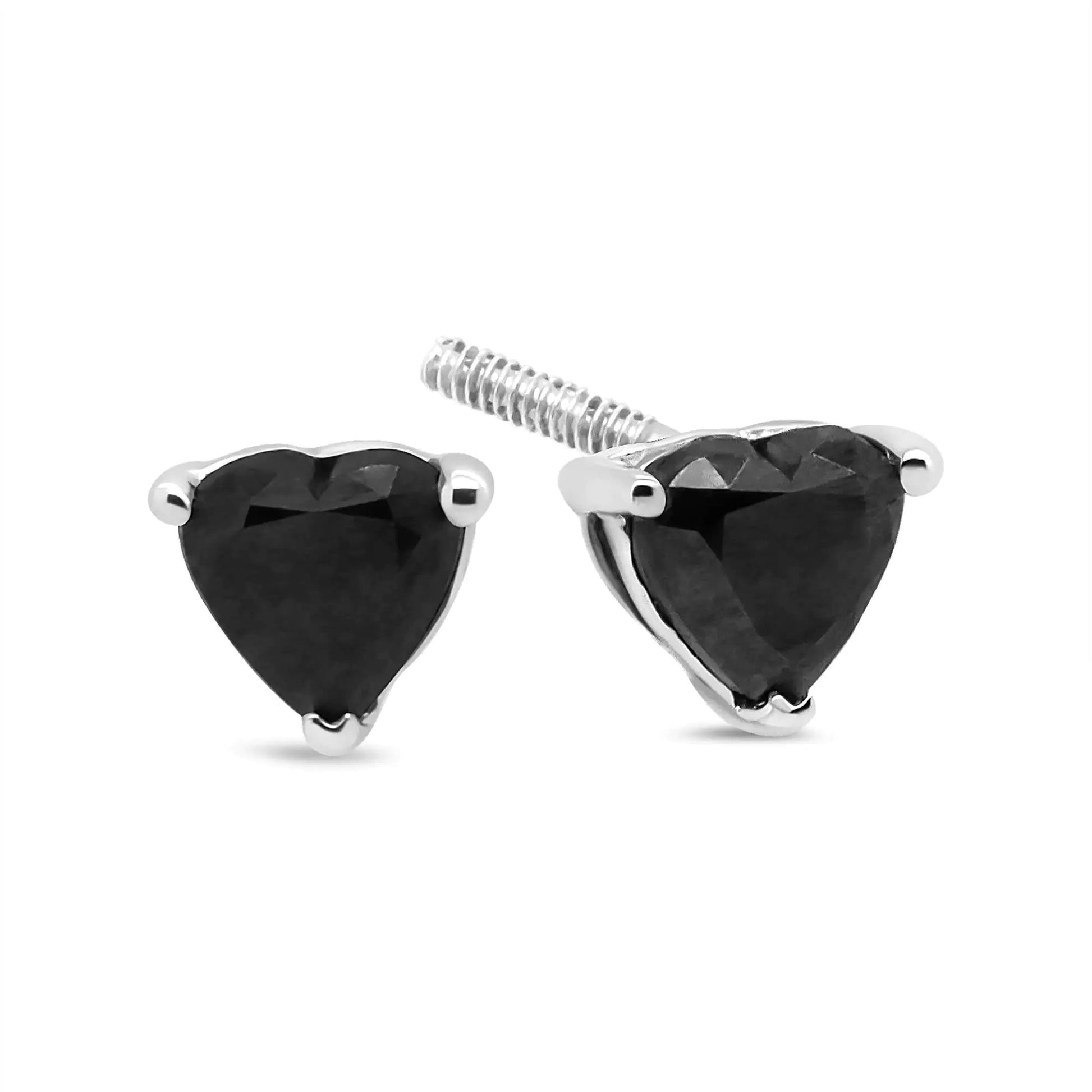 14K White Gold 1.00 Cttw Heart Cut Black Diamond Stud Earrings - Jaazi Intl