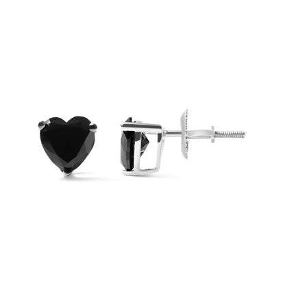 14K White Gold 1.00 Cttw Heart Cut Black Diamond Stud Earrings - Jaazi Intl