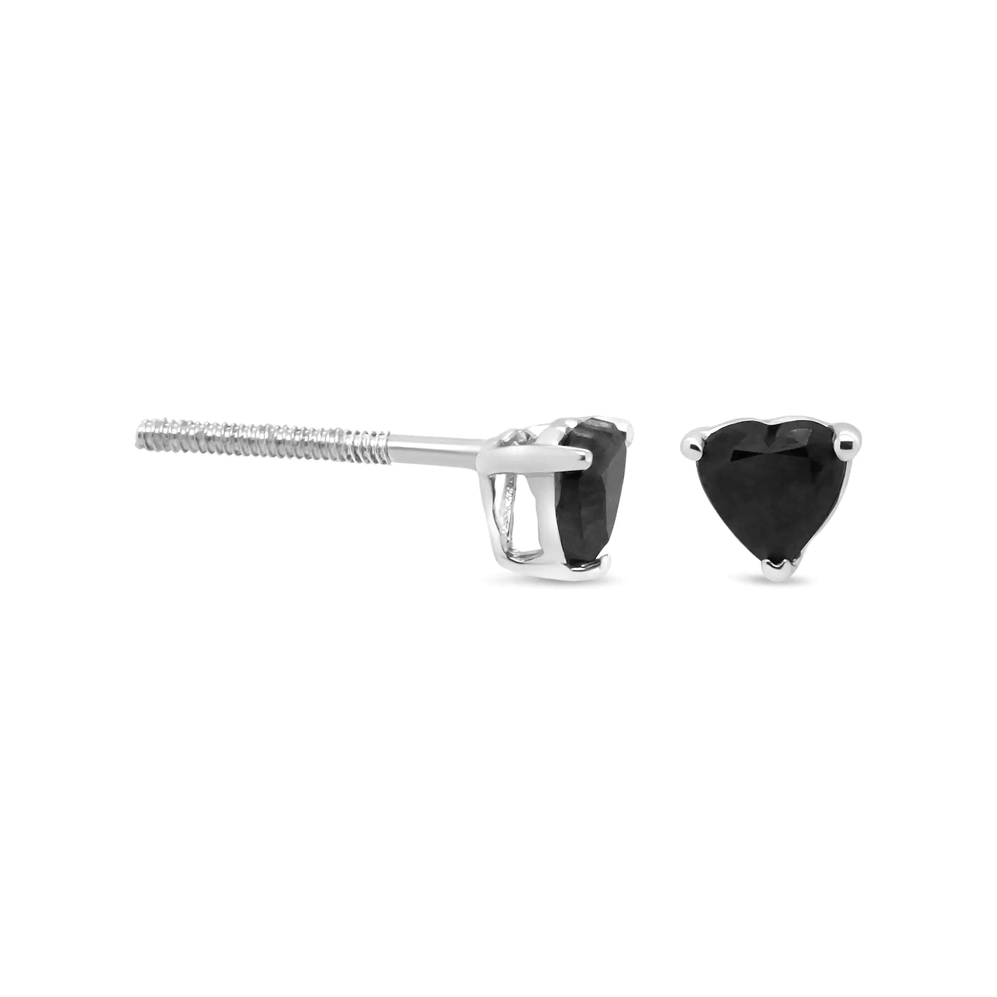 14K White Gold 1.00 Cttw Heart Cut Black Diamond Stud Earrings - Jaazi Intl