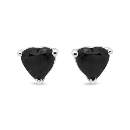 14K White Gold 1.00 Cttw Heart Cut Black Diamond Stud Earrings - Jaazi Intl