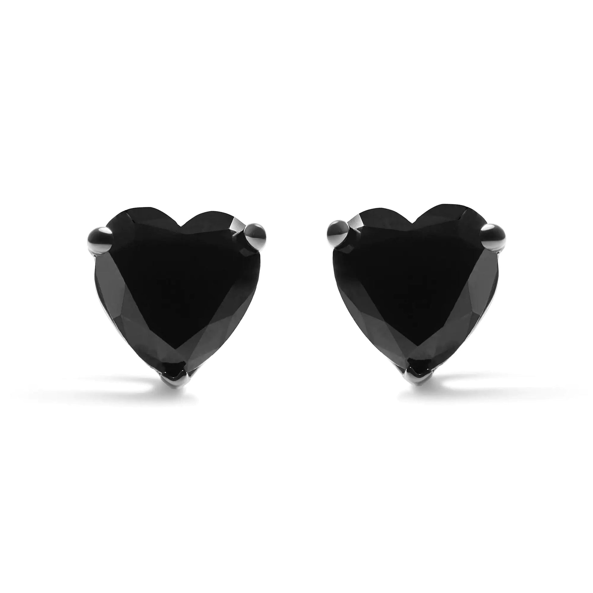 14K White Gold 1.00 Cttw Heart Cut Black Diamond Stud Earrings - Jaazi Intl