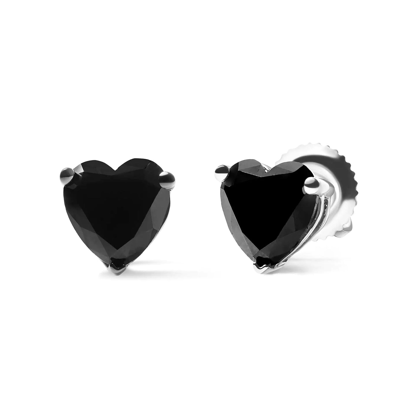 14K White Gold 1.00 Cttw Heart Cut Black Diamond Stud Earrings - Jaazi Intl