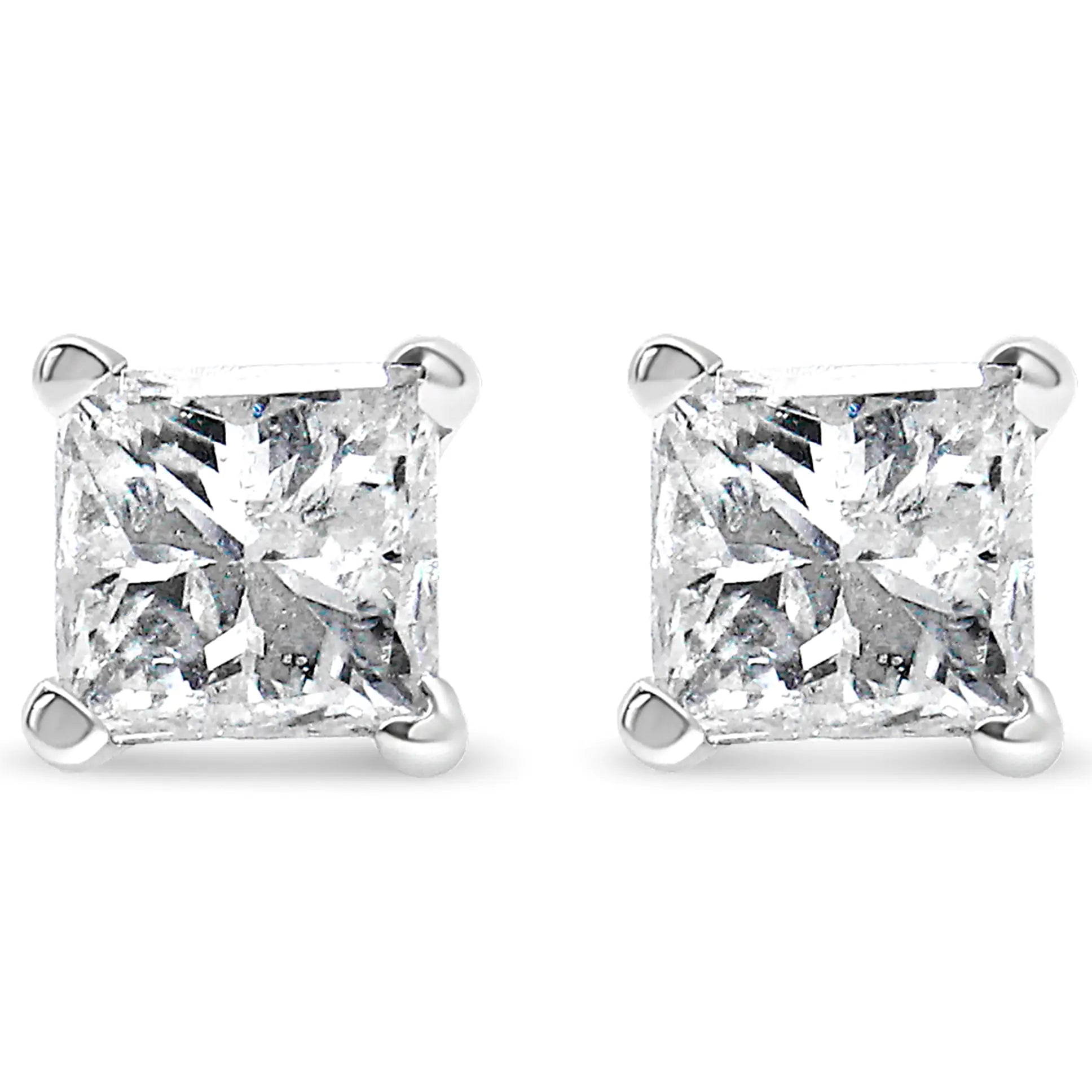 14K White Gold 1.00 Cttw Princess - Cut Square Near Colorless Diamond Classic 4 - Prong Solitaire Stud Earrings (J - K Color, I1 - I2 Clarity) - Jaazi Intl