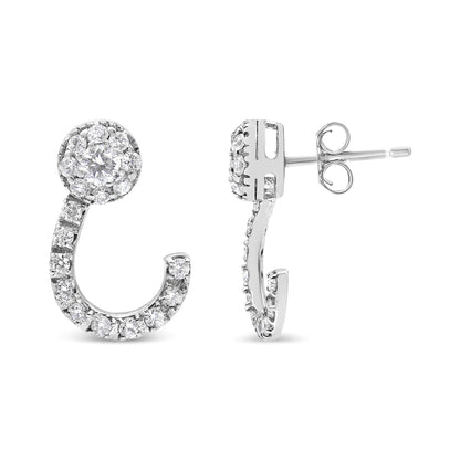 14K White Gold 1.00 Cttw Round - Cut Diamond Curved Cluster Drop Stud Earrings (G - H Color, SI1 - SI2 Clarity) - Jaazi International