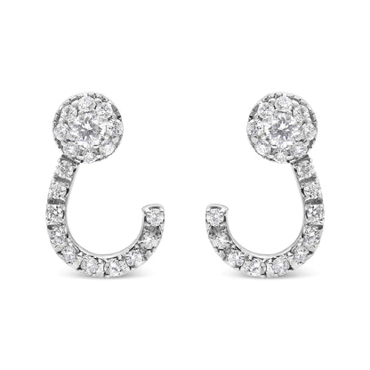 14K White Gold 1.00 Cttw Round - Cut Diamond Curved Cluster Drop Stud Earrings (G - H Color, SI1 - SI2 Clarity) - Jaazi International