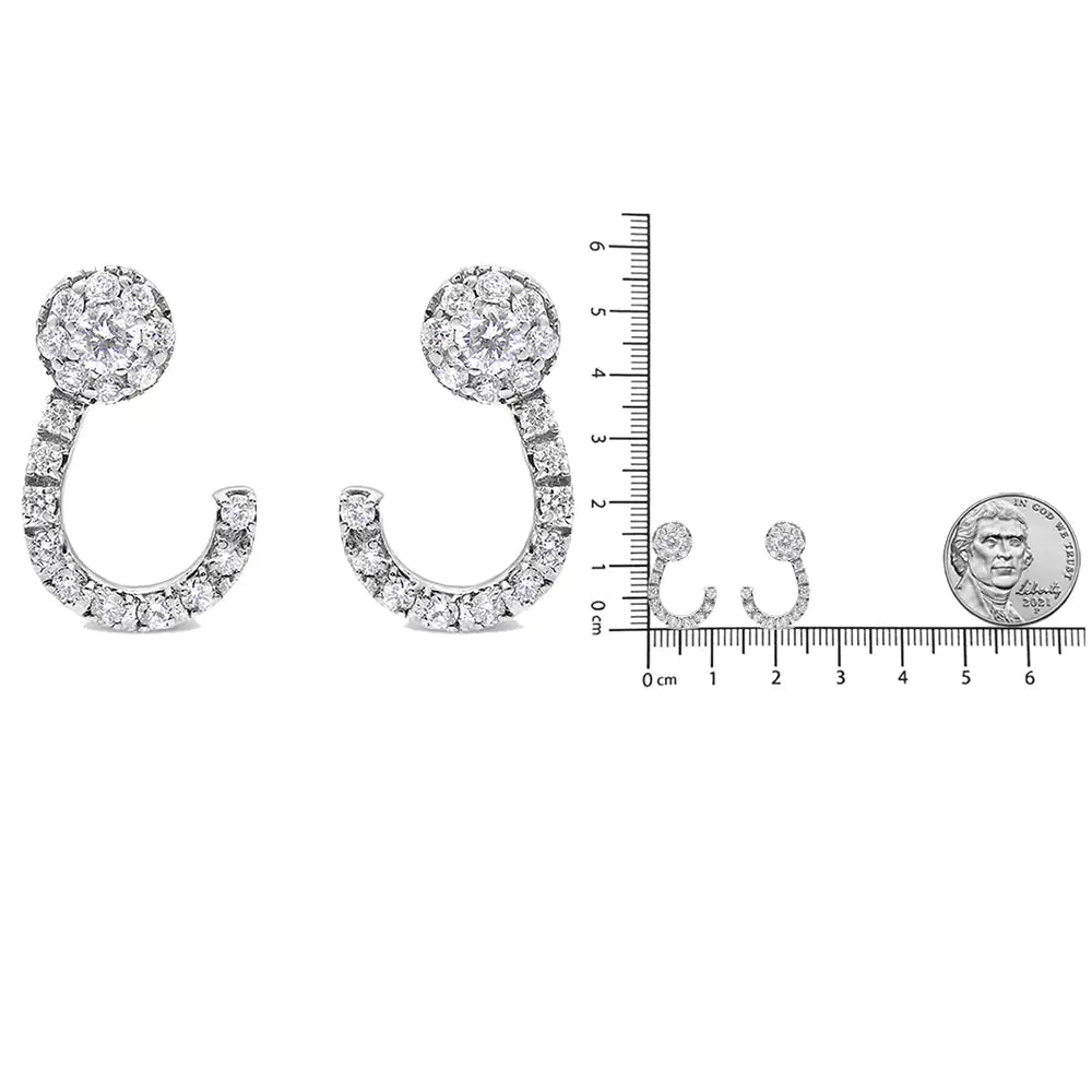 14K White Gold 1.00 Cttw Round - Cut Diamond Curved Cluster Drop Stud Earrings (G - H Color, SI1 - SI2 Clarity) - Jaazi International