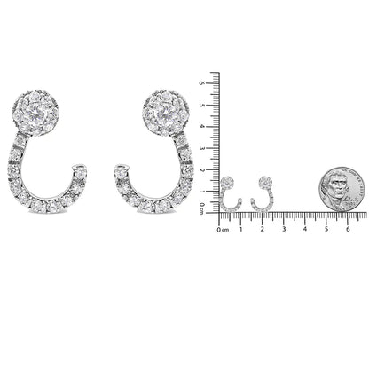 14K White Gold 1.00 Cttw Round - Cut Diamond Curved Cluster Drop Stud Earrings (G - H Color, SI1 - SI2 Clarity) - Jaazi International