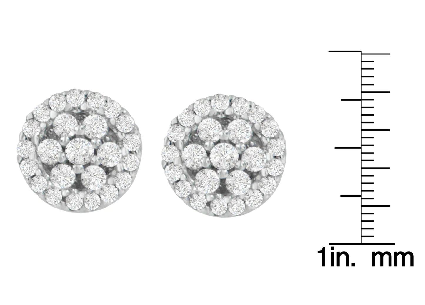 14K White Gold 1/2 Cttw Brilliant - Cut Diamond Halo - Style Cluster Round Button Stud Earrings (H - I Color, I1 - I2 Clarity) - Jaazi Intl