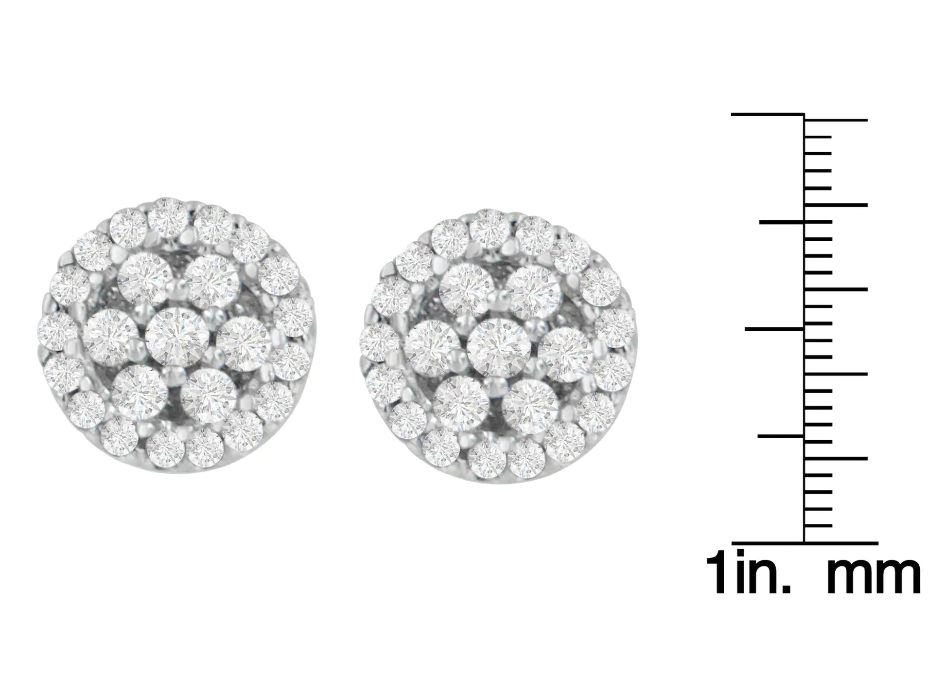 14K White Gold 1/2 Cttw Brilliant - Cut Diamond Halo - Style Cluster Round Button Stud Earrings (H - I Color, I1 - I2 Clarity) - Jaazi Intl