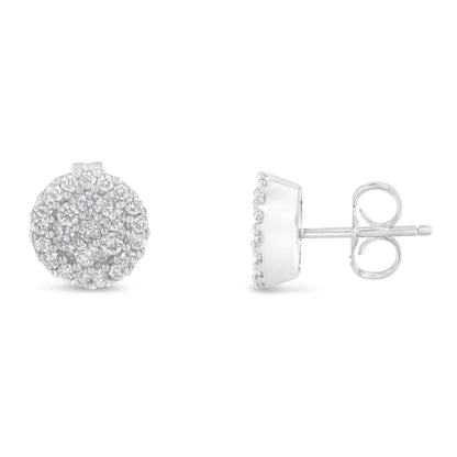 14K White Gold 1/2 Cttw Brilliant - Cut Diamond Halo - Style Cluster Round Button Stud Earrings (H - I Color, I1 - I2 Clarity) - Jaazi Intl