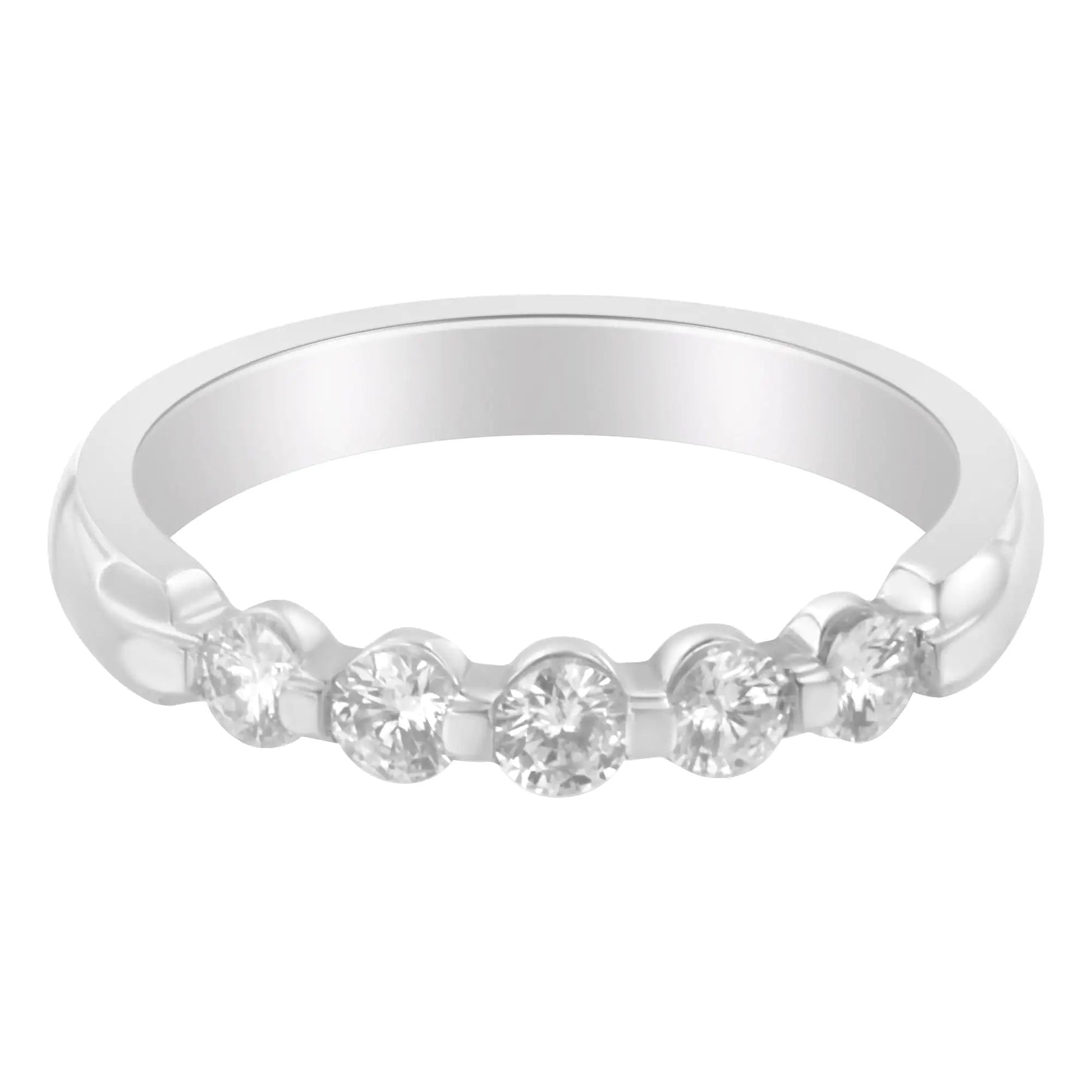 14K White Gold 1/2 cttw Diamond 5 - Stone Band Ring (H - I Clarity, SI2 - I1 Color) - Jaazi Intl