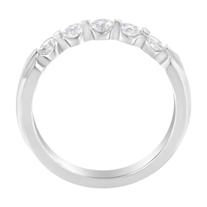 14K White Gold 1/2 cttw Diamond 5 - Stone Band Ring (H - I Clarity, SI2 - I1 Color) - Jaazi Intl