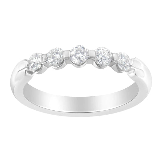 14K White Gold 1/2 cttw Diamond 5 - Stone Band Ring (H - I Clarity, SI2 - I1 Color) - Jaazi Intl