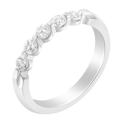 14K White Gold 1/2 cttw Diamond 5 - Stone Band Ring (H - I Clarity, SI2 - I1 Color) - Jaazi Intl