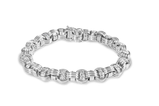 14K White Gold 1/2 Cttw Diamond Knotted Byzantine Link Bracelet (H - I Color, I2 - I3 Clarity) - 7" Inches - Jaazi Intl