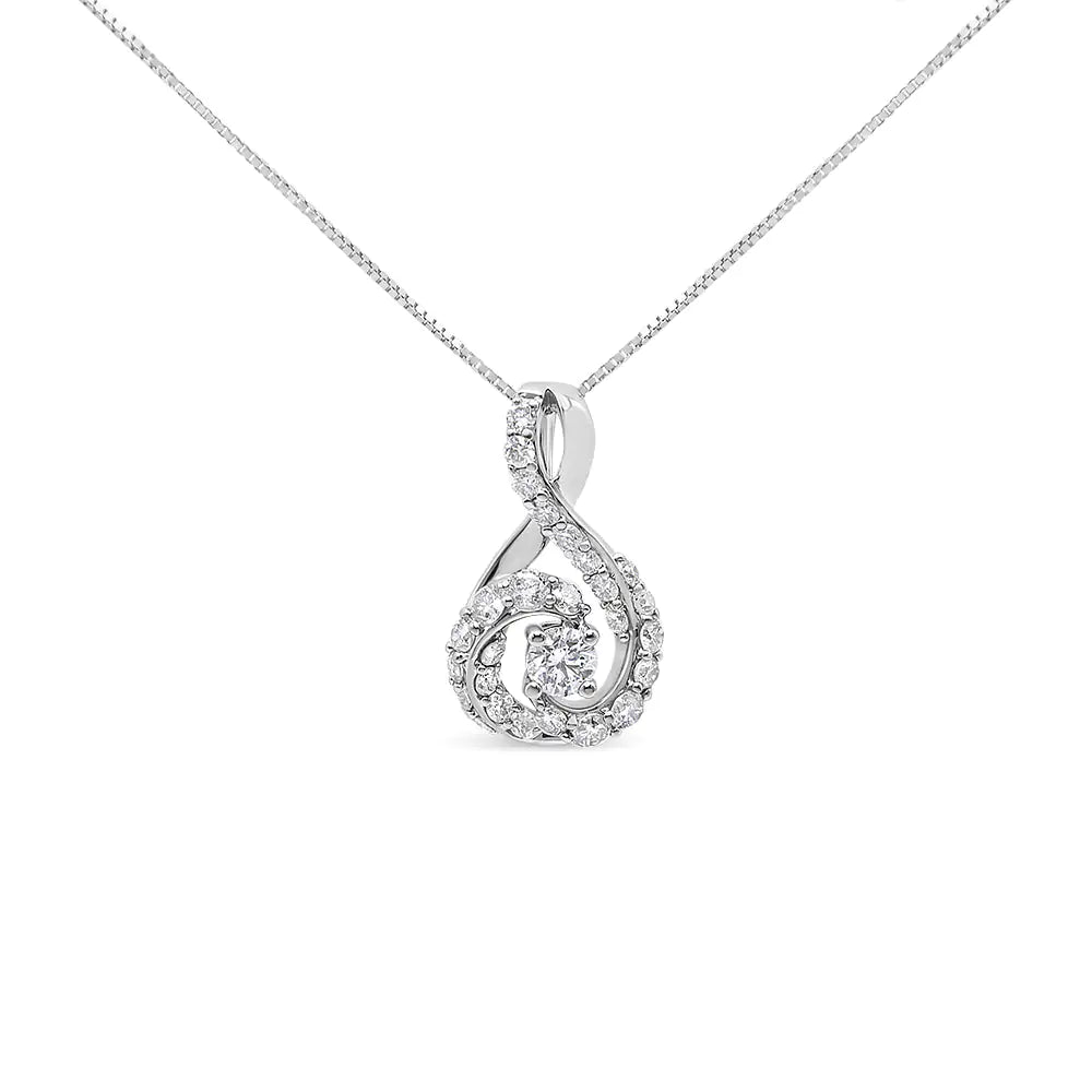 14K White Gold 1/2 Cttw Diamond Open "S" Swirl Halo Pendant 18" Pendant Necklace (J - K Color, SI2 - I1 Clarity) - Jaazi Intl