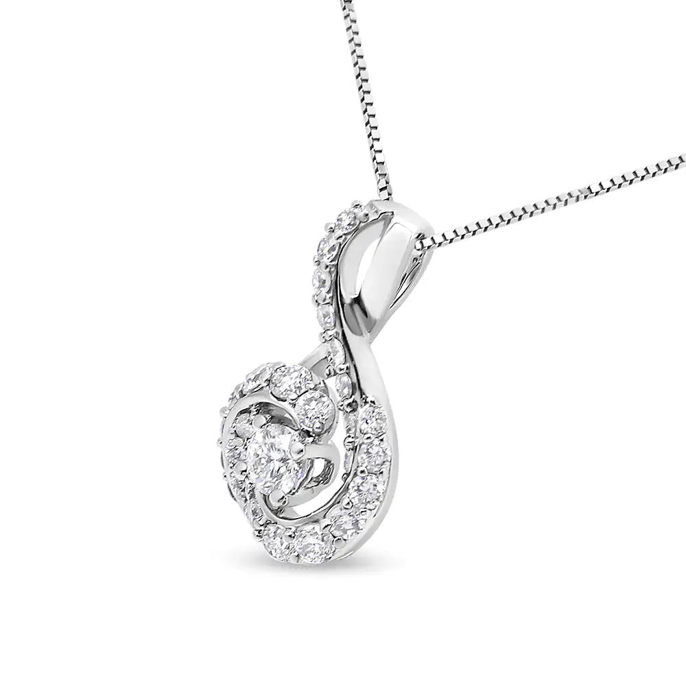 14K White Gold 1/2 Cttw Diamond Open "S" Swirl Halo Pendant 18" Pendant Necklace (J - K Color, SI2 - I1 Clarity) - Jaazi Intl