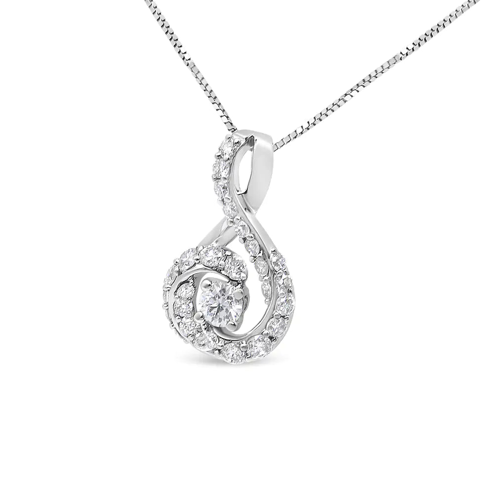 14K White Gold 1/2 Cttw Diamond Open "S" Swirl Halo Pendant 18" Pendant Necklace (J - K Color, SI2 - I1 Clarity) - Jaazi Intl