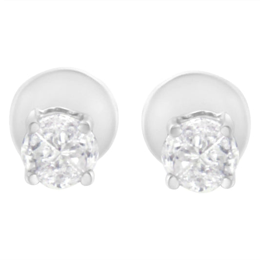 14K White Gold 1/2 Cttw Pie - Cut Diamond Solitaire Stud Earrings (H - I Color, SI1 - SI2 Clarity) - Jaazi Intl