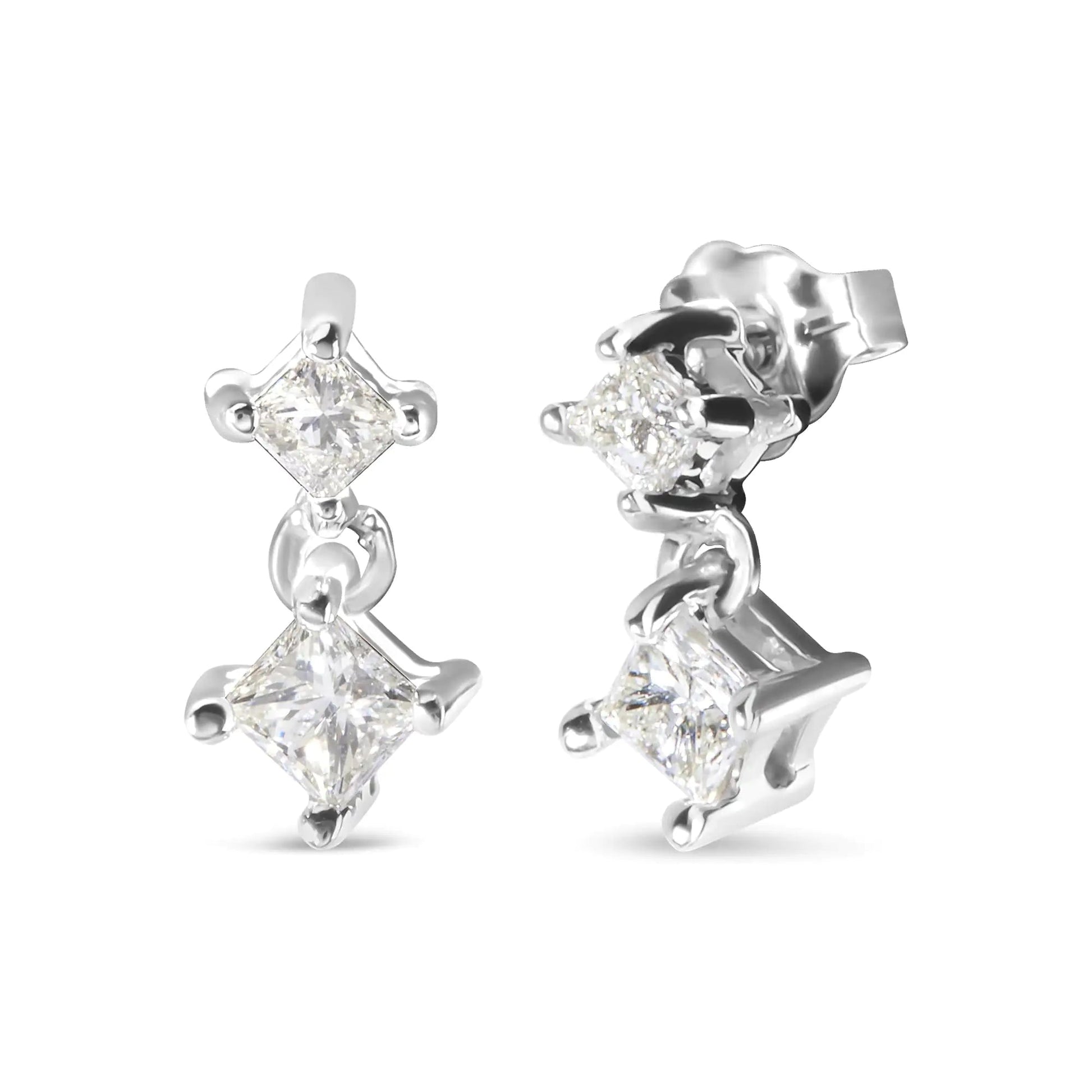 14K White Gold 1/2 cttw Princess Cut Diamond Earrings (H - I Color, SI1 - SI2 Clarity) - Jaazi Intl