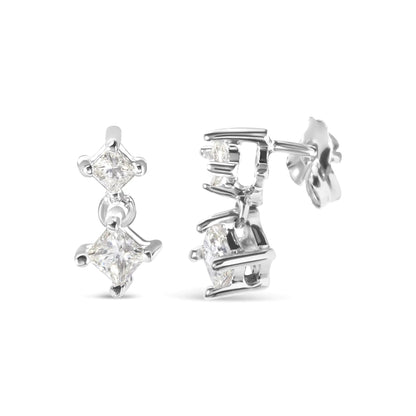 14K White Gold 1/2 cttw Princess Cut Diamond Earrings (H - I Color, SI1 - SI2 Clarity) - Jaazi Intl