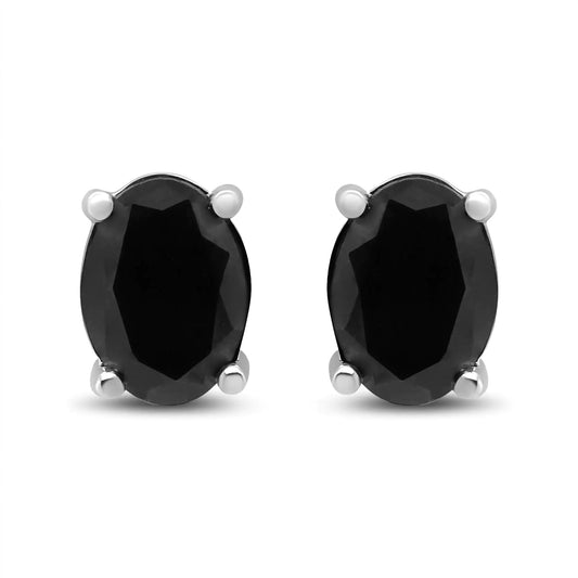 14K White Gold 1/2 Cttw Round Brilliant - Cut Black Diamond Classic 4 - Prong Stud Earrings with Screw Backs (Fancy Color - Enhanced, I2 - I3 Clarity) - Jaazi Intl