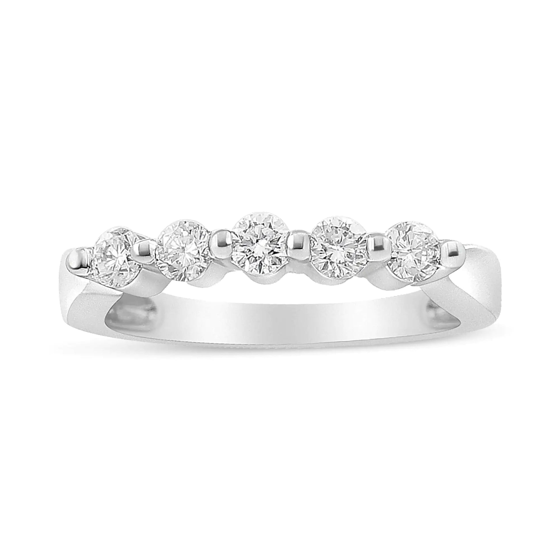 14K White Gold 1/2 Cttw Round - Cut 5 - Stone Diamond Ring (H - I Color, SI1 - SI2 Clarity) - Jaazi Intl