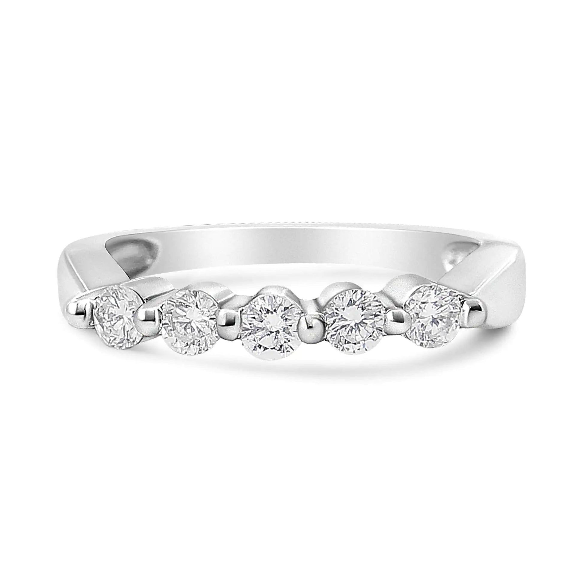 14K White Gold 1/2 Cttw Round - Cut 5 - Stone Diamond Ring (H - I Color, SI1 - SI2 Clarity) - Jaazi Intl