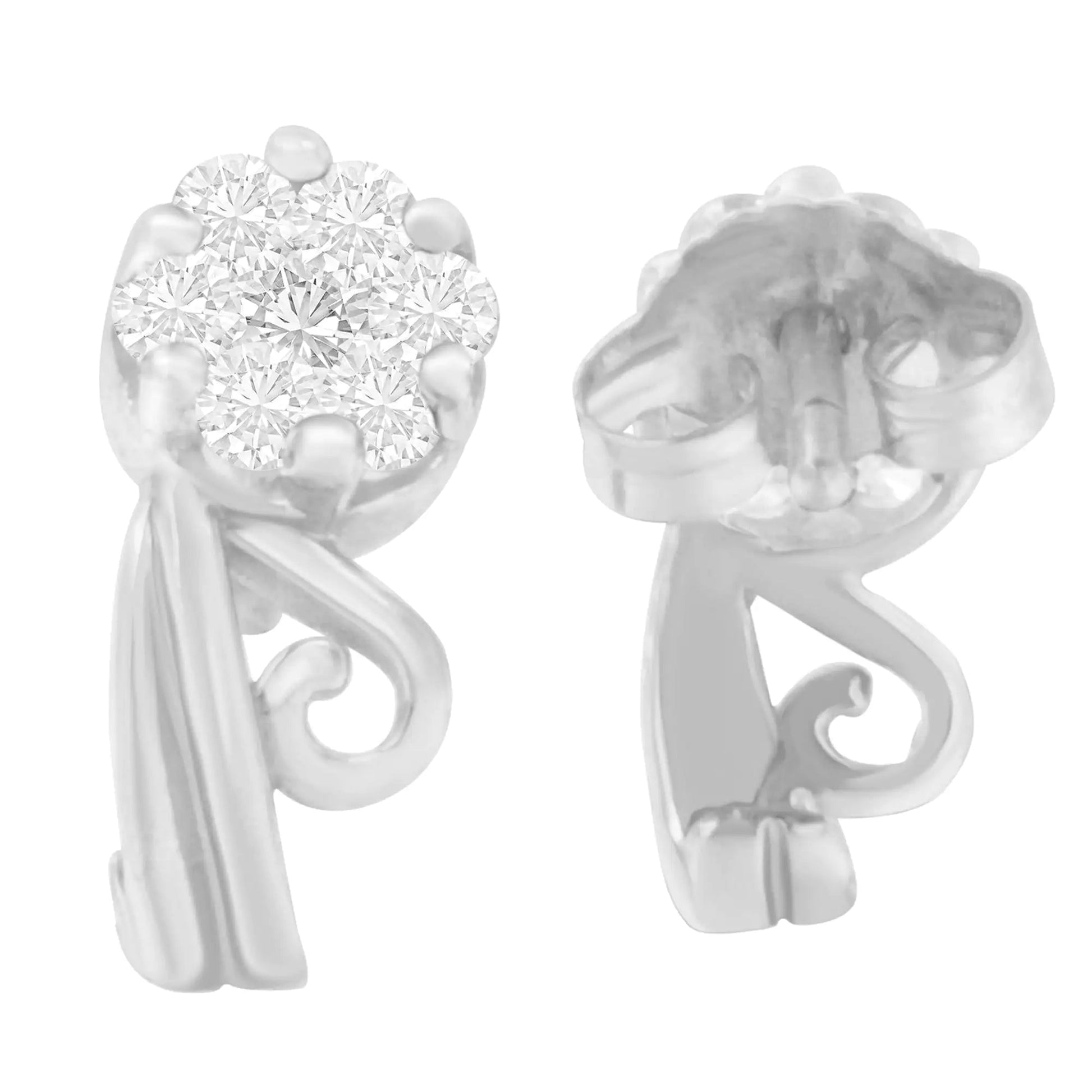 14K White Gold 1/2 cttw Round Cut Diamond Earrings (H - I, I1 - I2) - Jaazi Intl