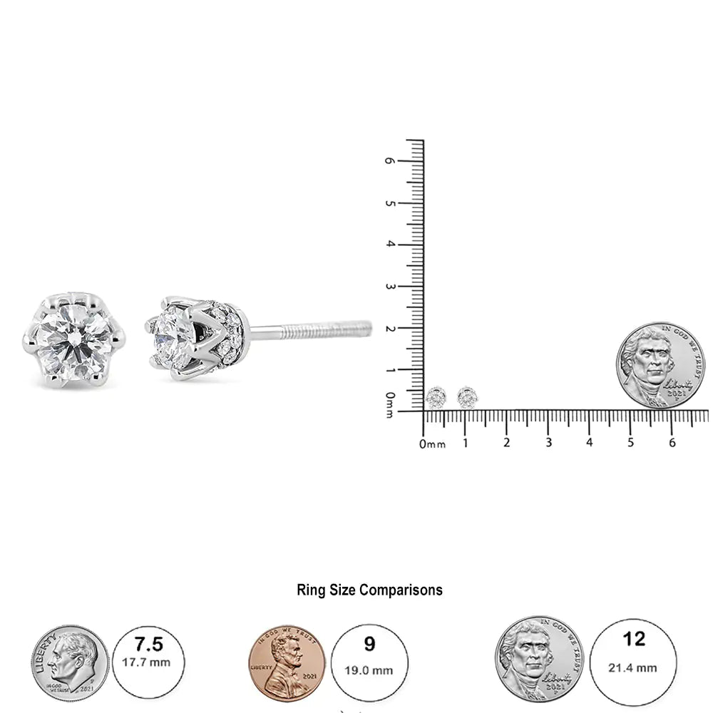 14K White Gold 1/2 Cttw Round Diamond Crown Stud Earring (I - J Color, I1 - I2 Clarity) - Jaazi Intl