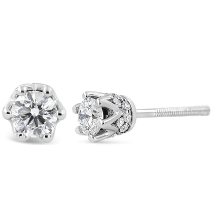 14K White Gold 1/2 Cttw Round Diamond Crown Stud Earring (I - J Color, I1 - I2 Clarity) - Jaazi Intl