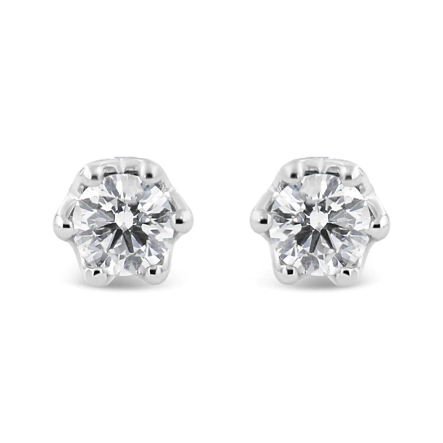 14K White Gold 1/2 Cttw Round Diamond Crown Stud Earring (I - J Color, I1 - I2 Clarity) - Jaazi Intl