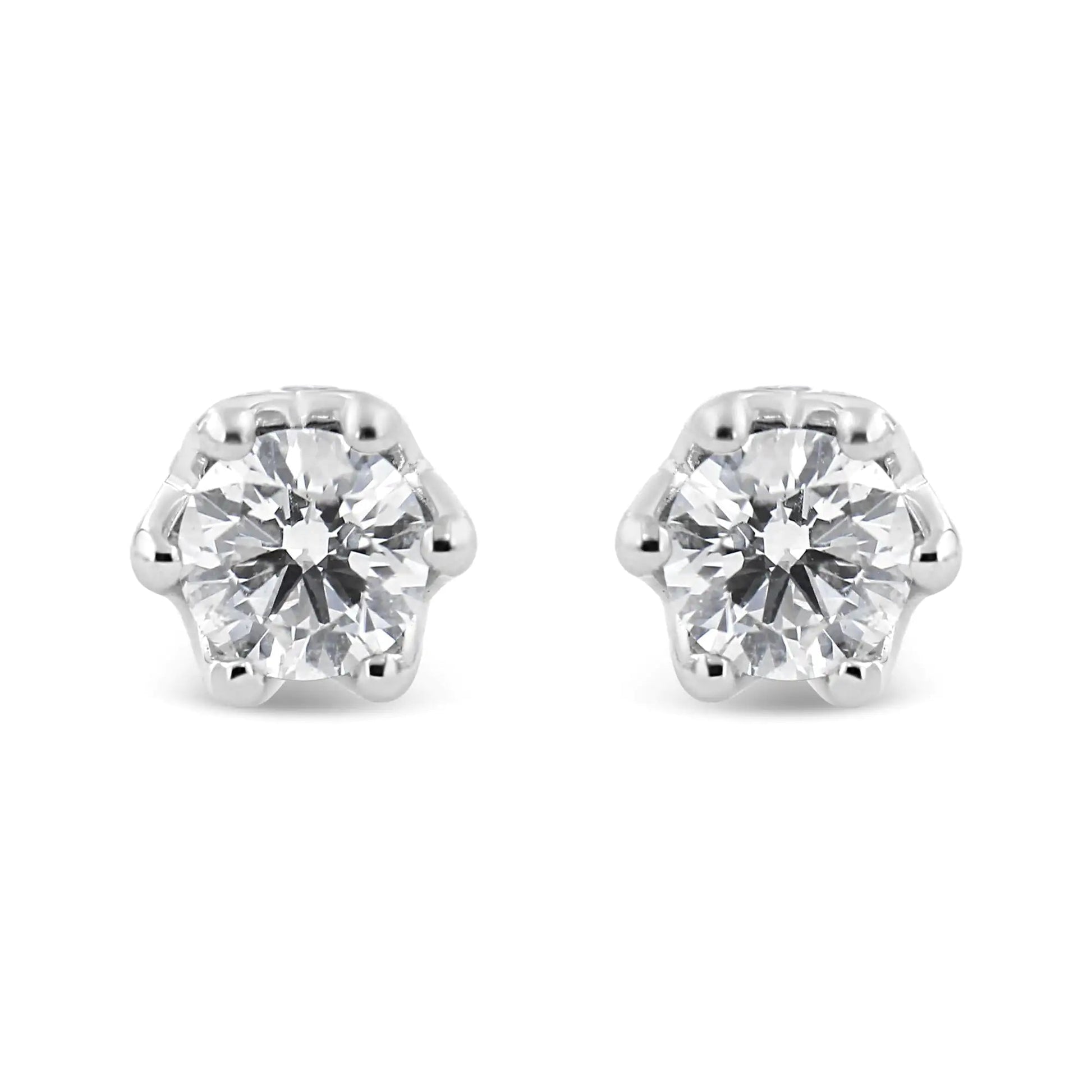 14K White Gold 1/2 Cttw Round Diamond Crown Stud Earring (I - J Color, I1 - I2 Clarity) - Jaazi Intl