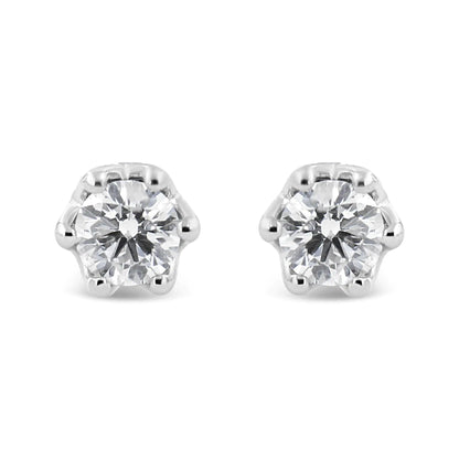 14K White Gold 1/2 Cttw Round Diamond Crown Stud Earring (I - J Color, I1 - I2 Clarity) - Jaazi Intl