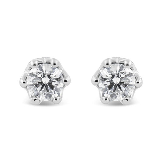 14K White Gold 1/2 Cttw Round Diamond Crown Stud Earring (I - J Color, I1 - I2 Clarity) - Jaazi Intl